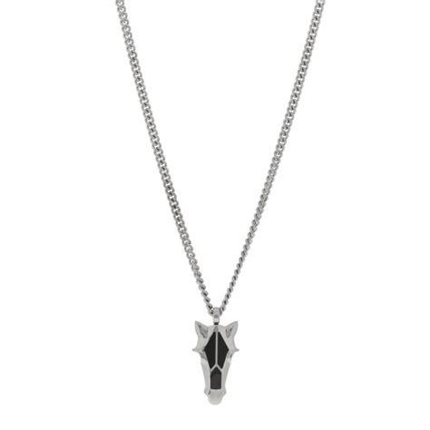 HERMES Lacquered Palladium Destrier Necklace Duo De Gris 